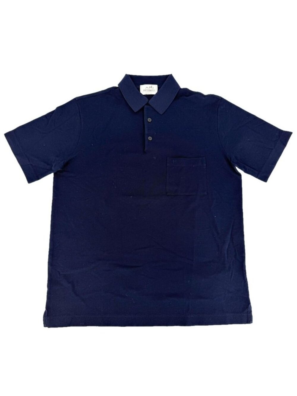 Hermes Polo Shirt H Embroidery Top Navy Cotton Spring Summer L